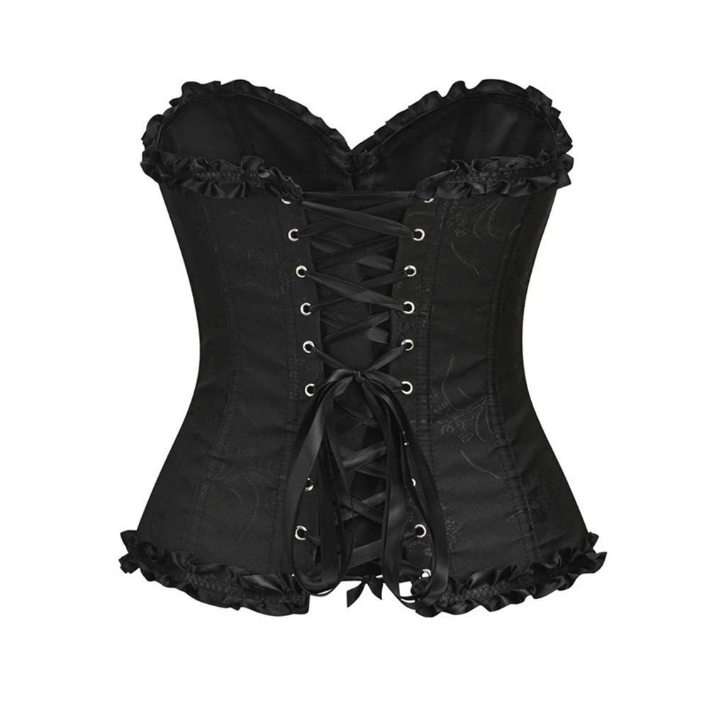 Sexy Vintage Jacquard Floral Ruffles Overbust Corsets For Women Gothic Lingerie Body Shaper Push Up Corselet Bustiers Tops