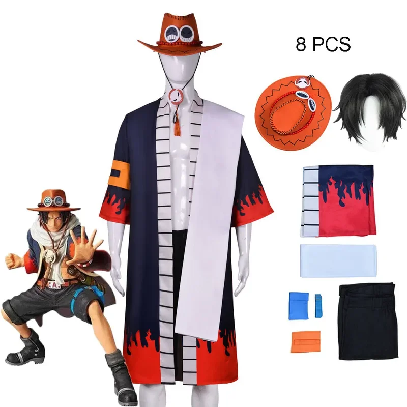 

Portgas D Ace Cosplay Costume Adult Anime Kimono Sets and Hat Halloween Carnival Performance Clothing