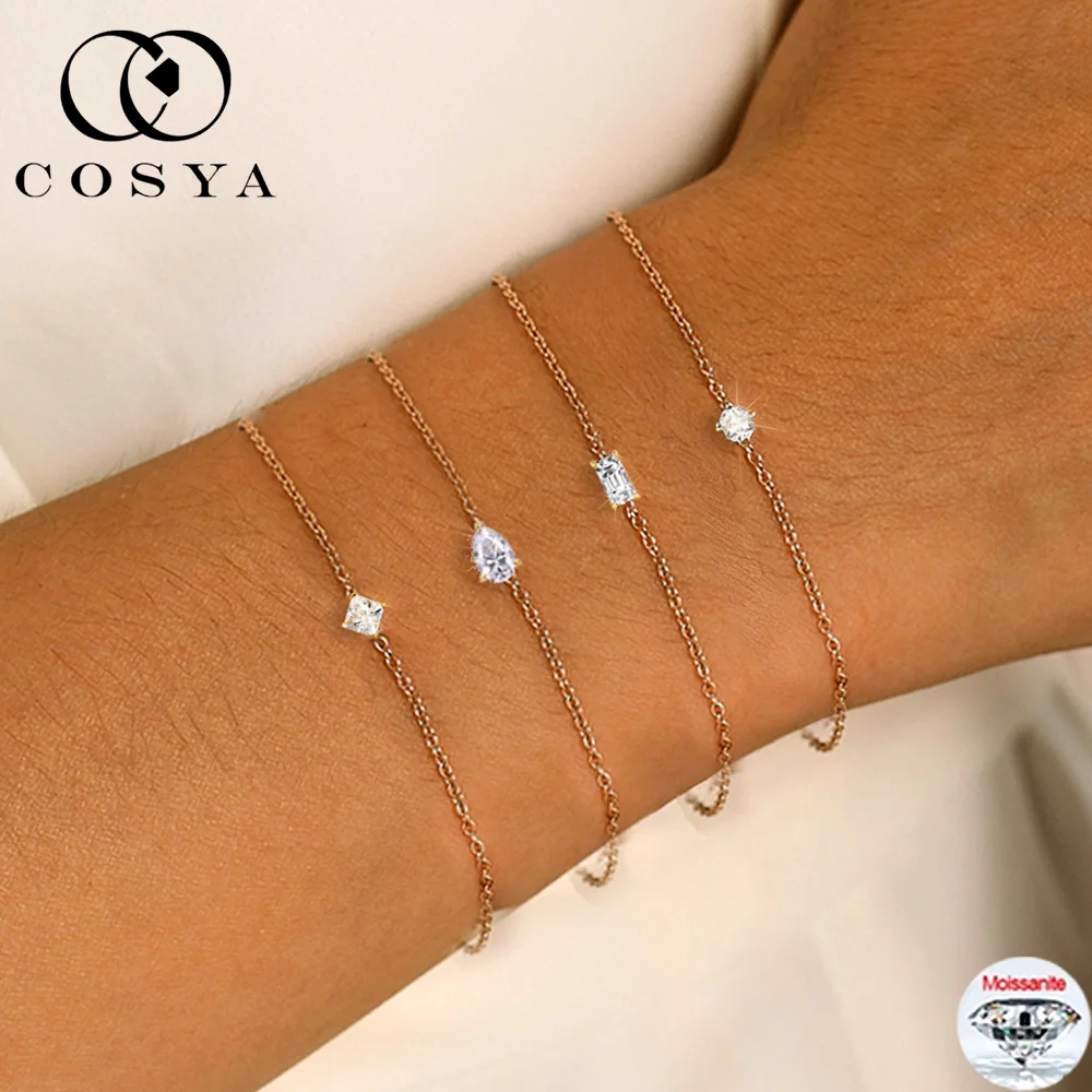 

COSYA Moissanite Solitaire Bracelets For Women S925 Silver 18K Gold Certified Sparkling Minimalist Wrist Chain Daily Jewelry