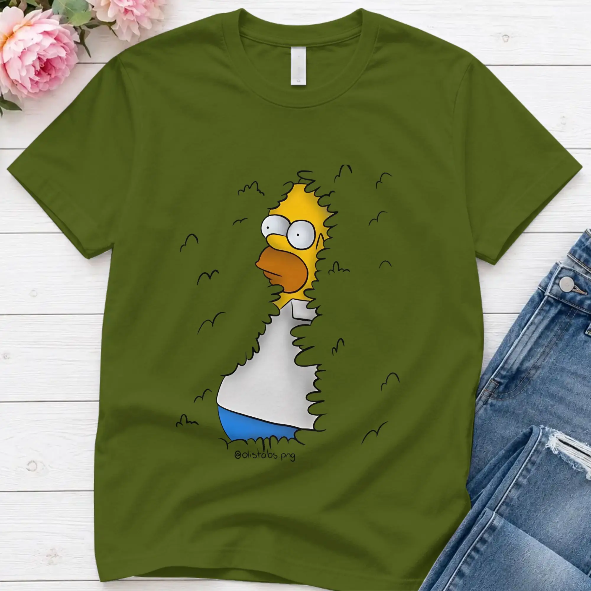 Homer In The Bushes Classic  Boxy  T-Shirt Men Simpsons Casual Pure Cotton Tees O Neck Short Sleeve T Shirt Printing Tops