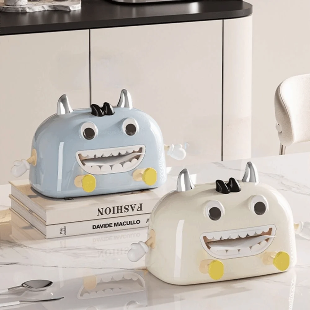 

Cute Cartoon Tissue Box with Phone Holder Decorative Desktop Tissue Case Non-slip Space-saving Paper Towel Dispenser