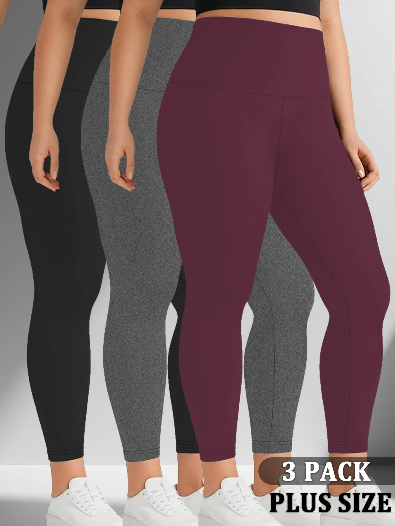 3 pack Plus Size Women's High Waisted Leggings - Super Soft Fabric Ideal for Yoga Running Workout and Relaxing at Home