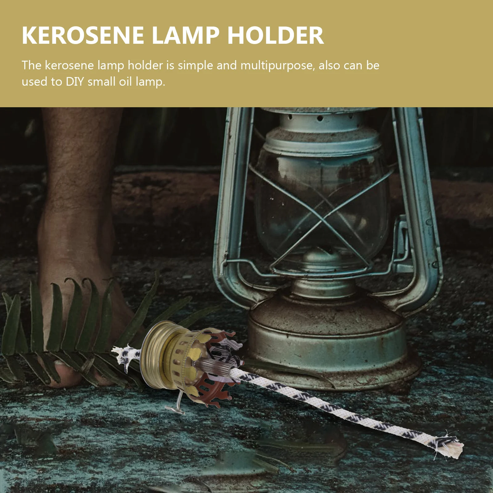 

Lamp Holder Gold Plated Sturdy Metal Cotton Rope Simple DIY Oil Lamp Base Replacement Holder for Small Oil Lamps