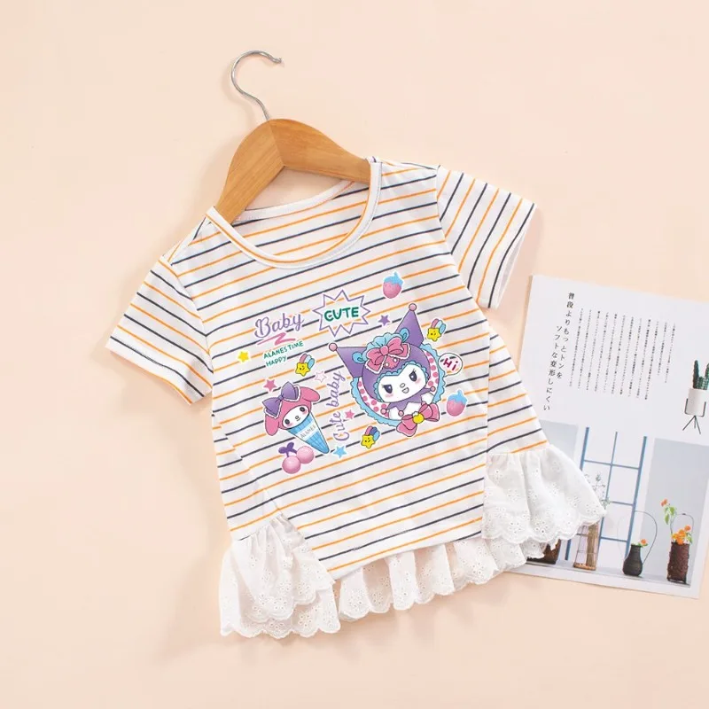 

Girly Heart Kawaii Sanrio Anime Kuromi Ins Fashion Shirts Summer Cute Cartoon Children Fashionable Short Sleeved Hoodie Gifts