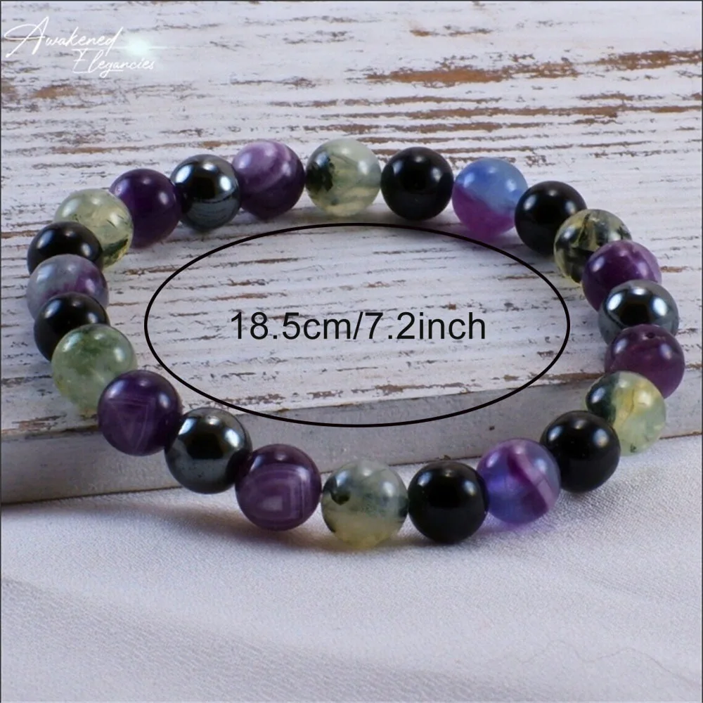 1 Pc Fashion Purple Black Natural Stone Good Luck Beaded Bracelet Women Daily Gift