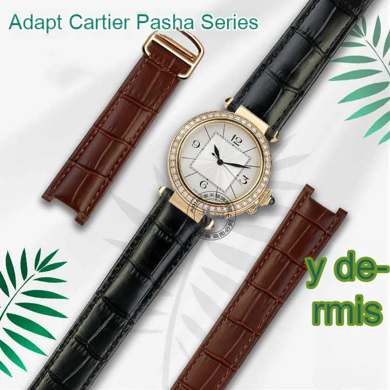 cowhide watchband men women for Cartier PASHA W3108/HPI004 Folding Buckle concave strap 21x15m 20x12mm 18x10mm Send tool