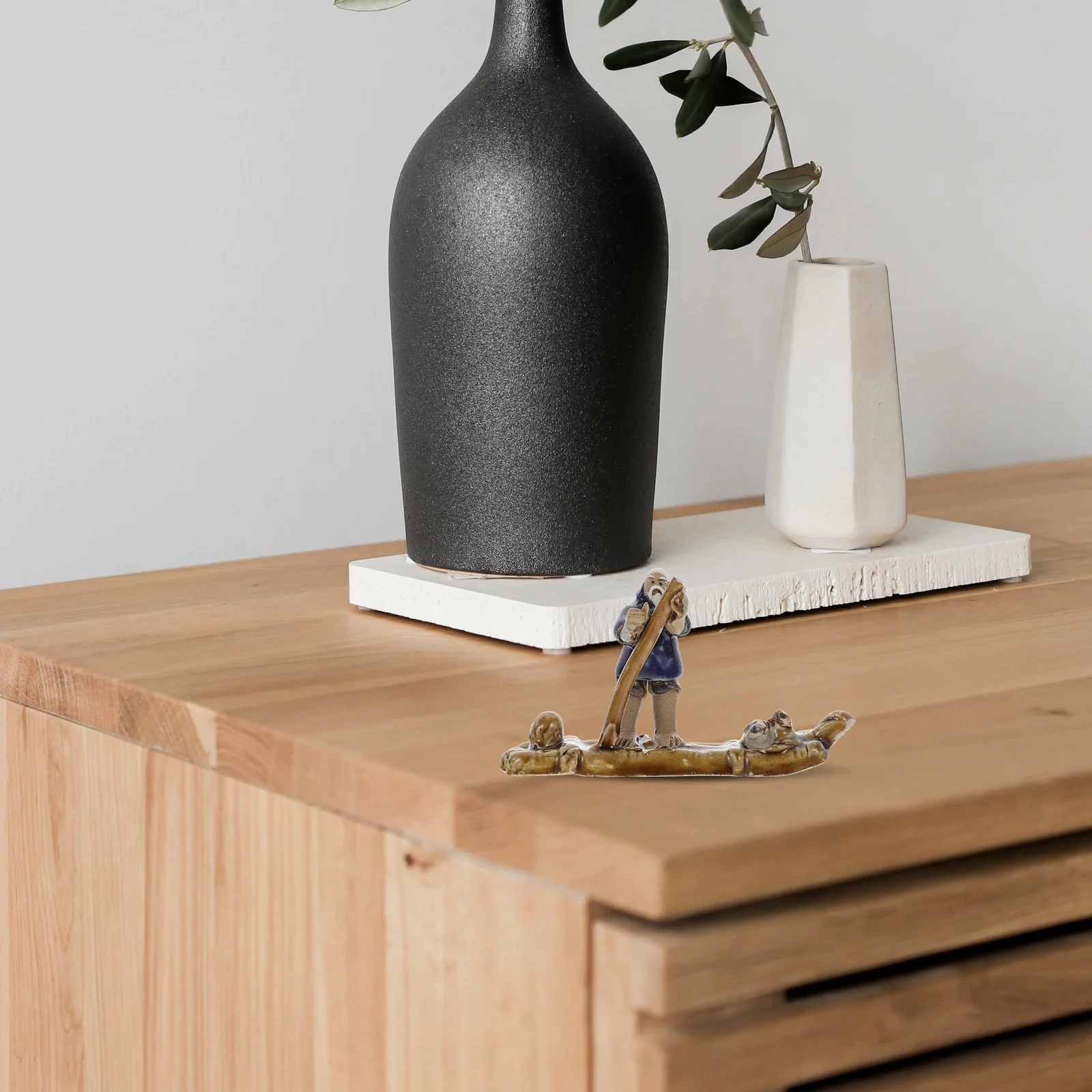 

Fish Tank Landscaping Bamboo Raft Man Ceramic Aquarium Ornament Artificial Boat Statue Decor Bamboo Raft Man Statue Decor