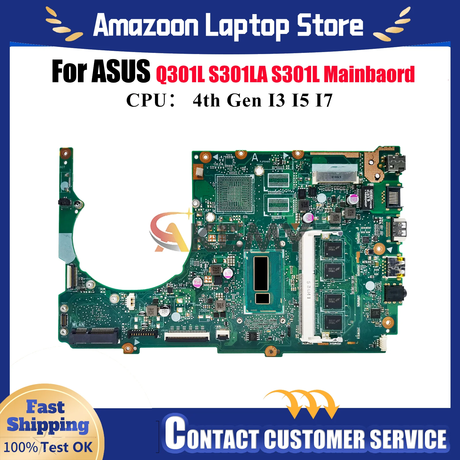 

S301LA Laptop Motherboard For ASUS VivoBook Q301L S301L S301LA S301LP Notebook Mainboard W/ I3 I5 I7 CPU 100% tests OK fast ship