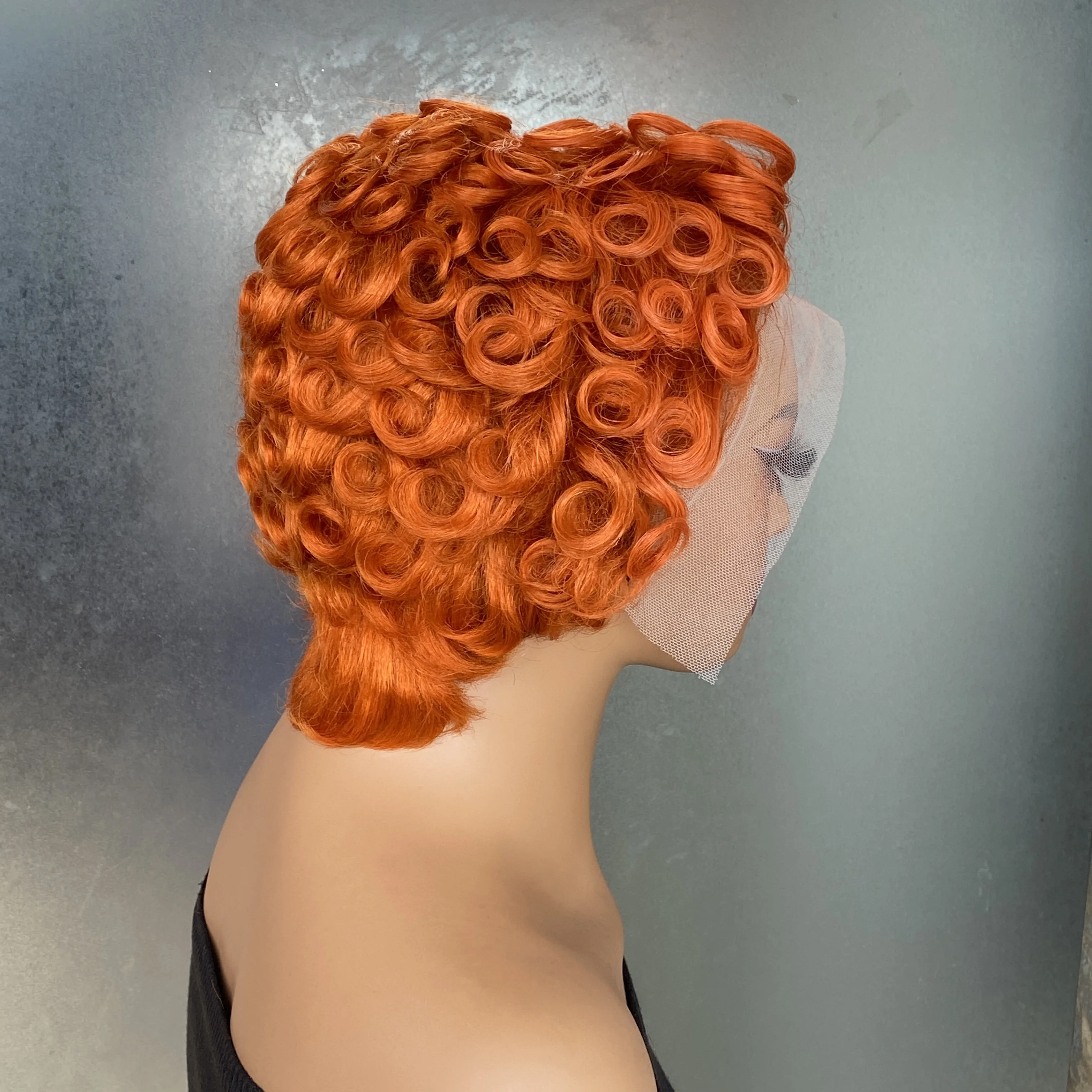 Women's #350 Orange Chioma Curl Wavy Pixie Cut Wig