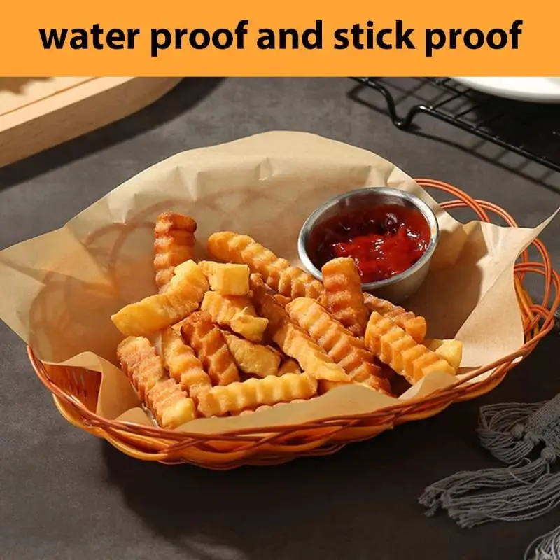 【MA】100pcs Kraft Parchment Paper For Baking Paper Non Stick Unbleached Wax Oil Absorption Rectangular Paper For Kitchen Baking