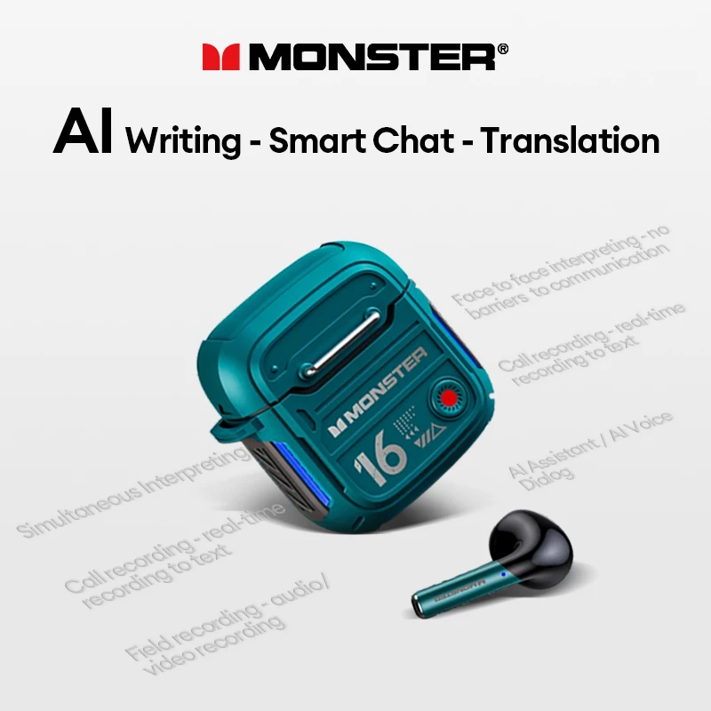 Wybór Monster XKT16 AI TWS słuchawki Bluetooth V5.3 długi czas czuwania zestaw słuchawkowy słuchawki z dźwiękiem HIFI słuchawki douszne do gier o niskim opóźnieniu