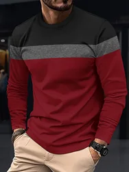New Men's Casual Round Neck T-shirt Breathable, Comfortable, and Fashionable Long Sleeved T-shirt trend versatile casual tops