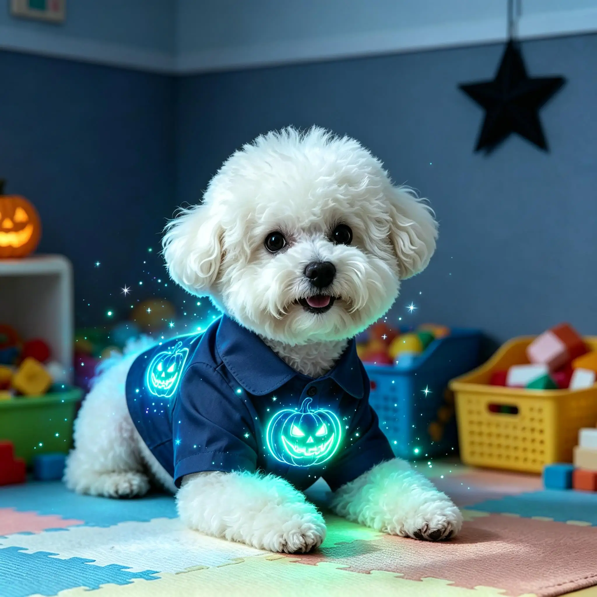 Pet Dog Shirt Purple Neon Glowing Pumpkin Print Breathable Button Up for Small Medium Dogs Halloween Party Daily Wear