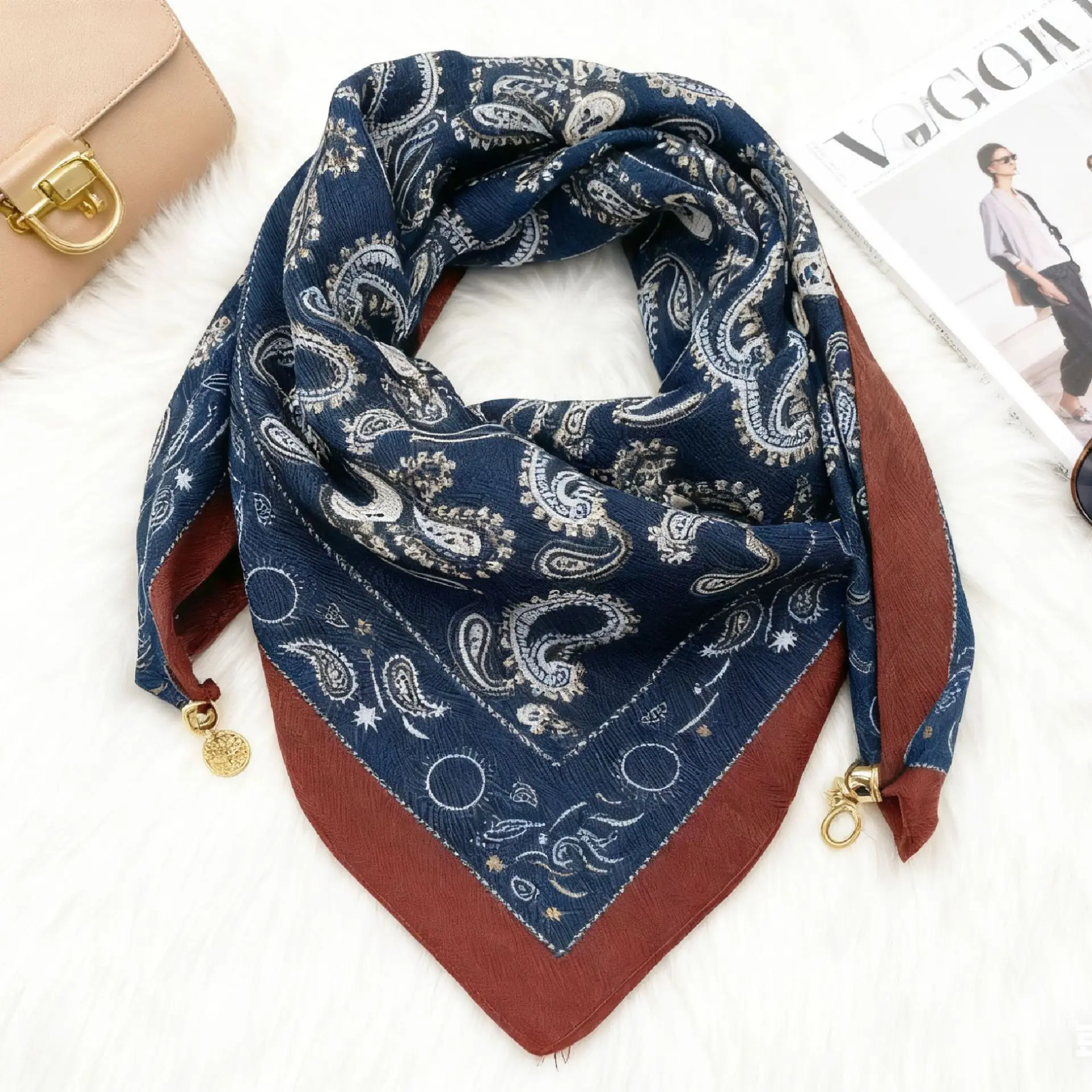 Ladies Spring Autumn Hot Magnetic Triangle Neck Protection Silk Scarf For Women Cotton Linen Scarf High-end Neck Scarf Keep Warm image 6