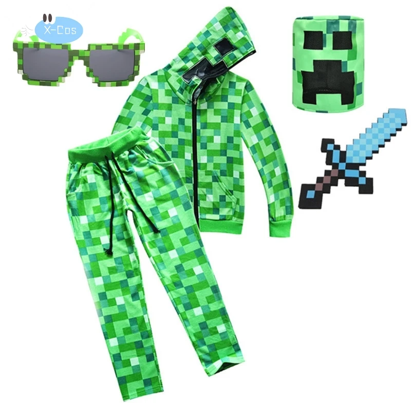 Nieuwe Sportkleding Kids Halloween Groen Cosplay Kostuum Grappige Kleding Verjaardagsfeestje Jongens M-Creeper Games Set Hoofddeksels