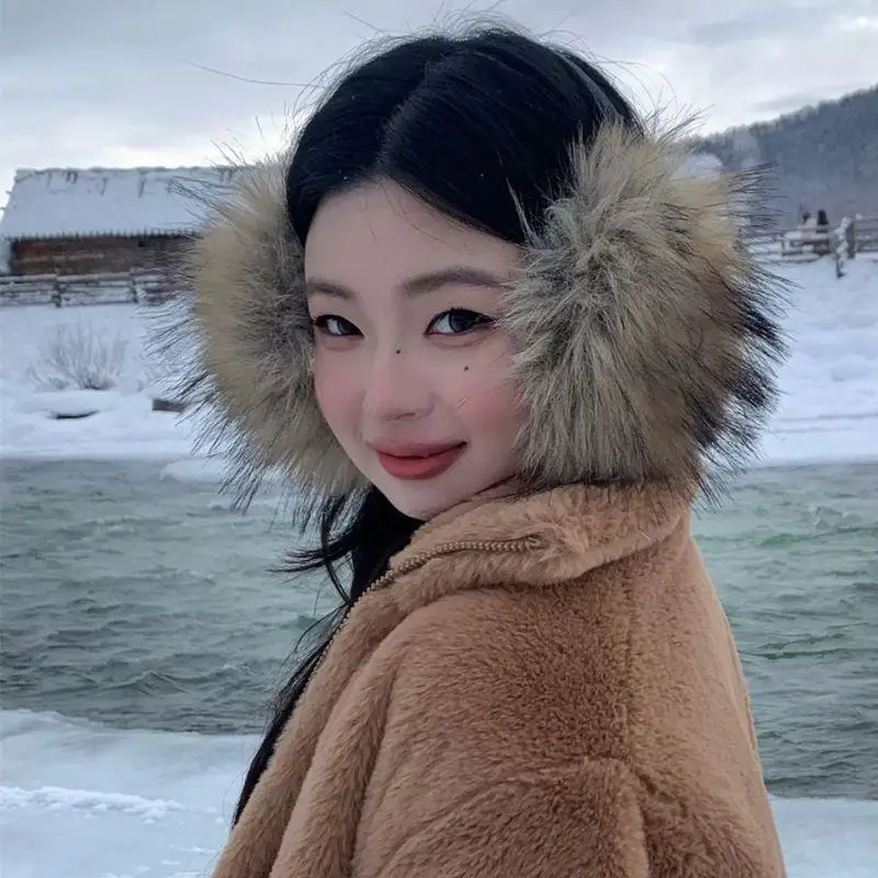Y2k الكورية أفخم فروي غطاء للأذنين تقليد الراكون الفراء موضة النساء إيرفلاب الشتاء يندبروف الدافئة الدراجات الأذن يفشل غطاء للأذن