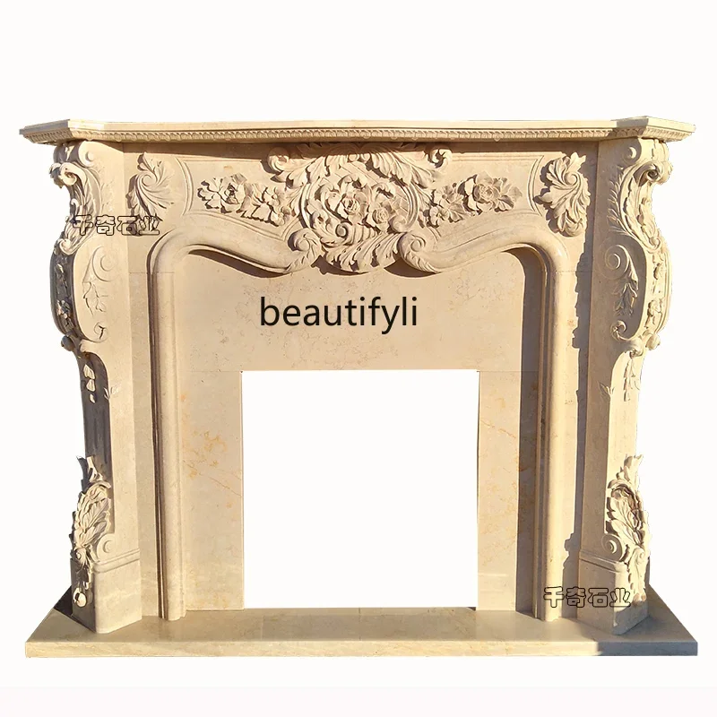 

Marble mantel natural stone fireplace European stone carving decorative cabinet simple B06