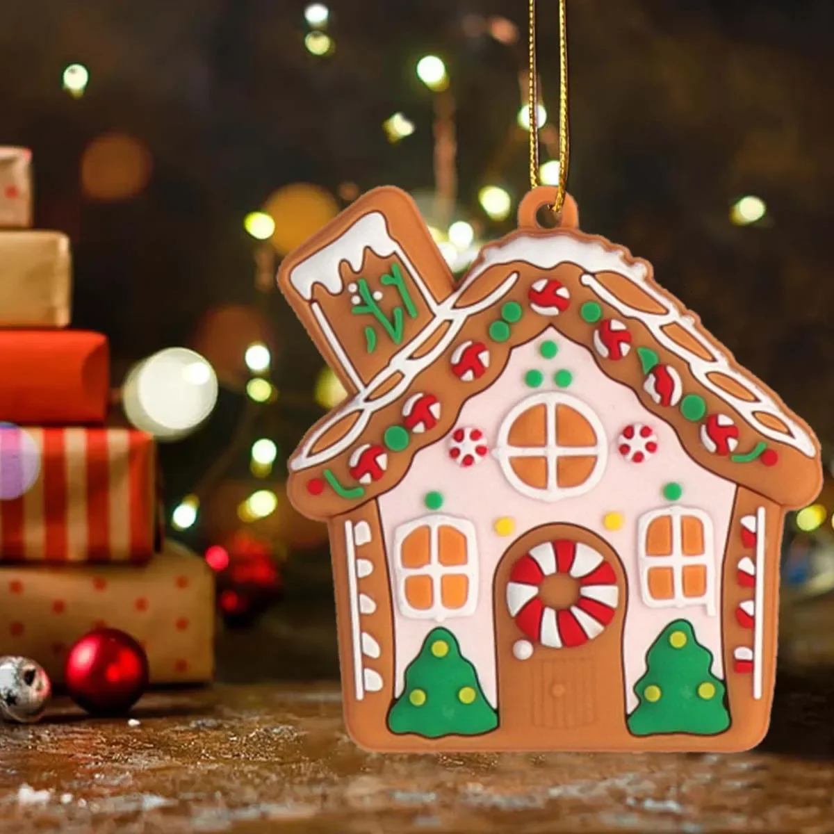 16PCS Cartoon Christmas Cottage ciondolo albero di natale ornamenti appesi Color caramella Gingerbread House decorazioni natalizie regali