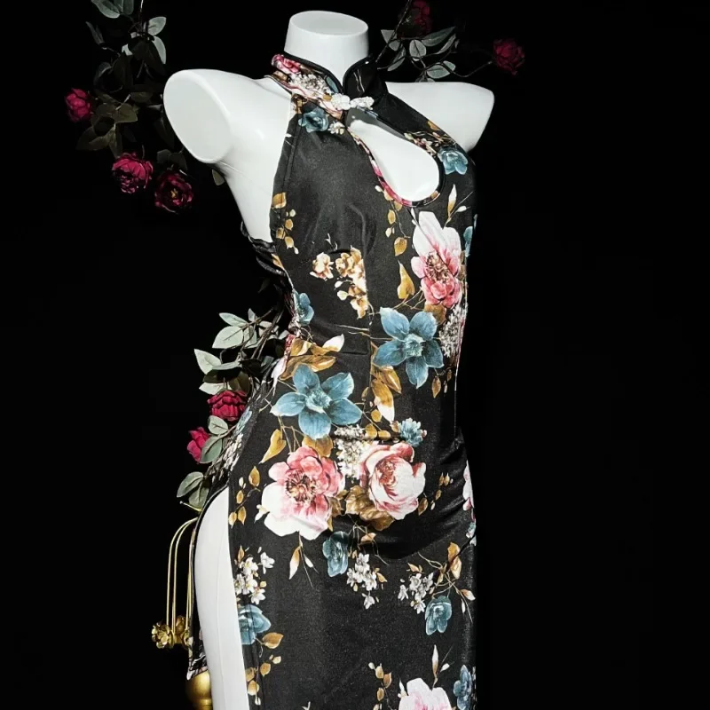 Vestido chino para mujer, pijama Qipao, uniforme Sexy, perspectiva, Cheongsam, lencería de seducción, coqueteo, ropa de dormir de pasión caliente
