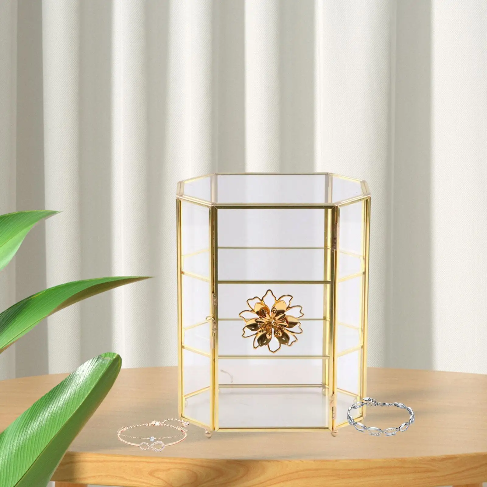 

Glass Geometric Jewelry Box Display Stand Decorative Keepsake Trinket Box Jewelry Organizer for Anklets Rings Perfume Statues