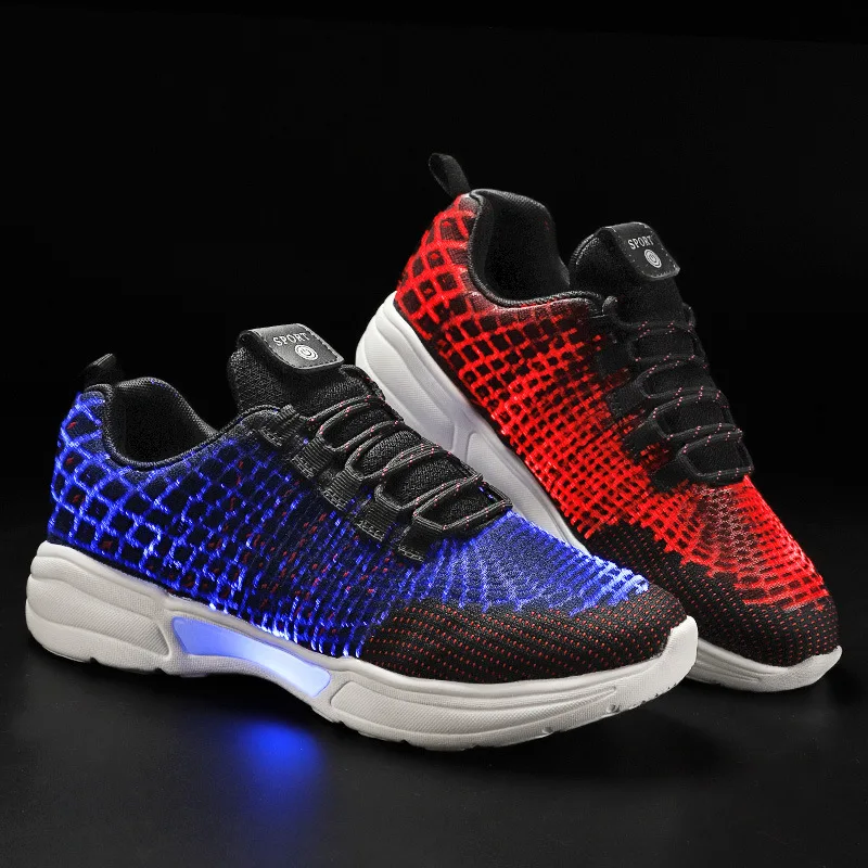 Fashion LED Shoes Light for Men LED Light Up Sneakers USB Recharging Fiber OPTIC Cloth Elastic Sole Glowing Luminous Flashing