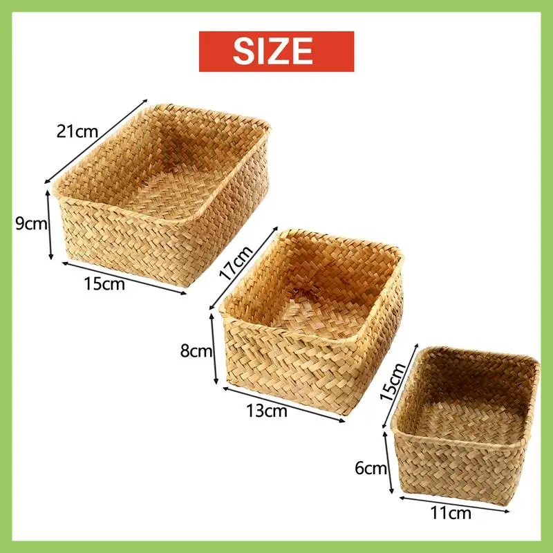 Seagrass Storage Basket, Multisize Handmade Rattan Shelf Baskets & Home Storage Bins Baskets For Decoration