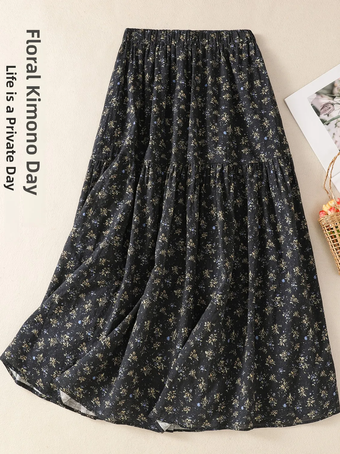 

Летняя тонкая юбка с цветочным принтом, женская свободная юбка трапециевидной формы с эластичной резинкой на талии, винтажная юбка с высокой талией, другой материал