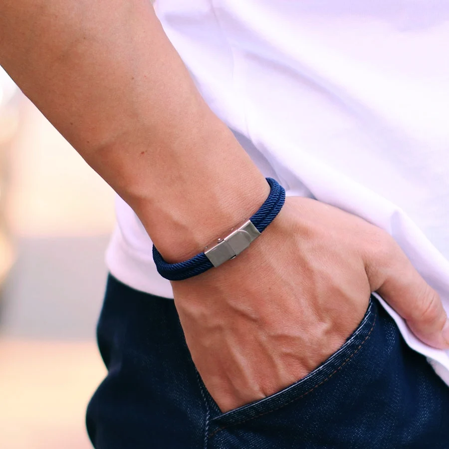 New Fashion Men Rope Bracelet Stainless Steel Buckle Double Layer Thread Nautical Braclet Bangle Hiphop Rock Accessories Homme