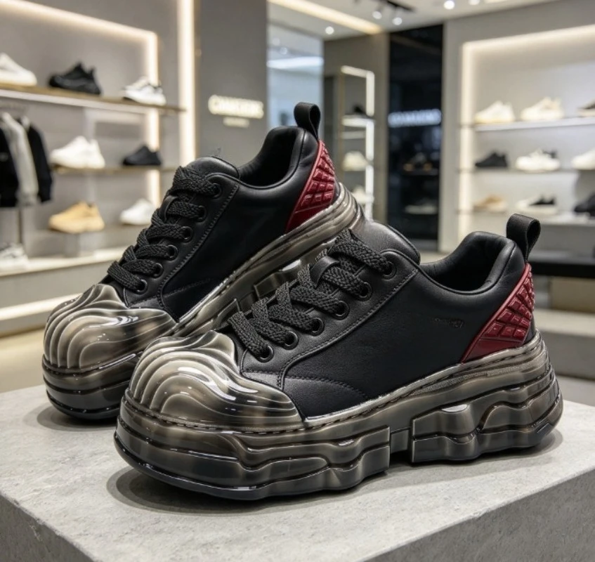 New fall casual shoes genuine leather height-increasing for men, rubber-dipped high-end trendy sneakers with comfort soft.