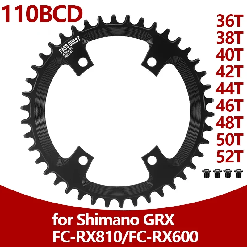 PASS QUEST 110BCD Chainring for SHIMANO GRX FC-RX810 RX600 Crank Round Oval MTB Chainring 36T 38T 40T 42T 44T 46T 48T 50T 52T