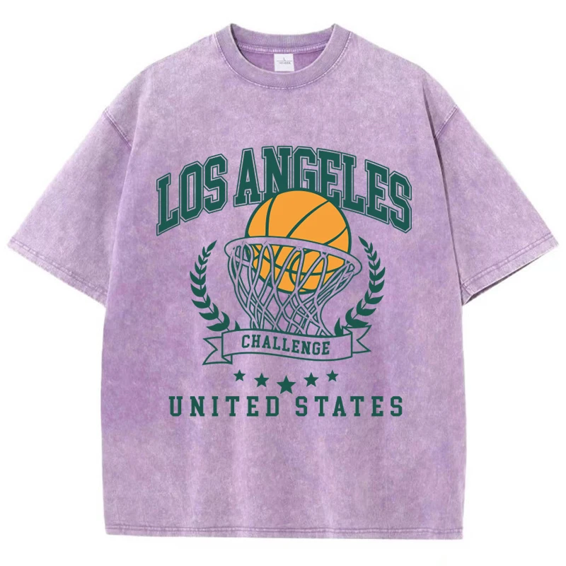 Los Angeles Challenge United States Print Women Washed T-Shirts Comfortable Breathable O-Neck Cotton Tops Comfyfemale Clothes