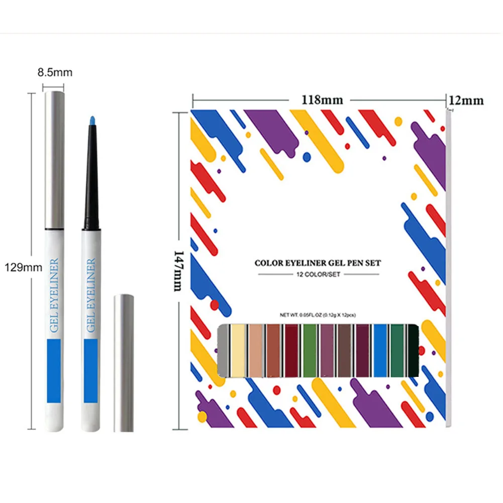 Quick-Drying Colored Eyeliner Gel Pen 12 Color Set Portable Non-Smudge Eyeliner Pen Gift For Birthday Eyeliner Gel Pen 12 Colors