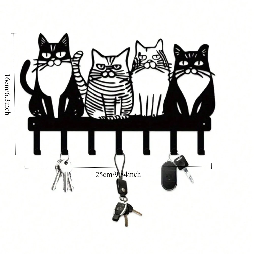 ตะขอแขวนผนังรูปแมวน่ารัก 1 ชิ้น, ที่แขวนโลหะแข็งแรงสำหรับเสื้อโค้ท ผ้าเช็ดตัว กุญแจ หมวก กระเป๋า, ของตกแต่งรูปสัตว์น่ารักสำหรับบ้านและห้องครัว