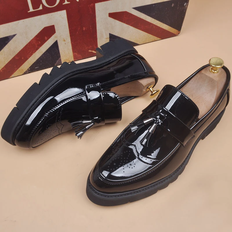 men fashion business wedding patent leather tassels shoes slip-on driving shoe carving brogue loafers platform sneakers footwear