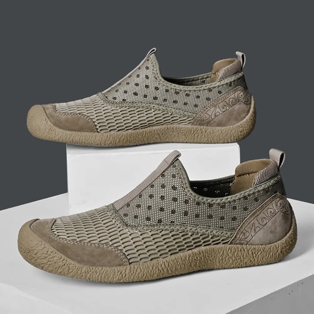 2025 r zapatillas de deporte de malla para hombre, mocasines sin cordones, zapatos informales transpirables de verano para hombre, zapatos ligeros para acampar y hacer senderismo