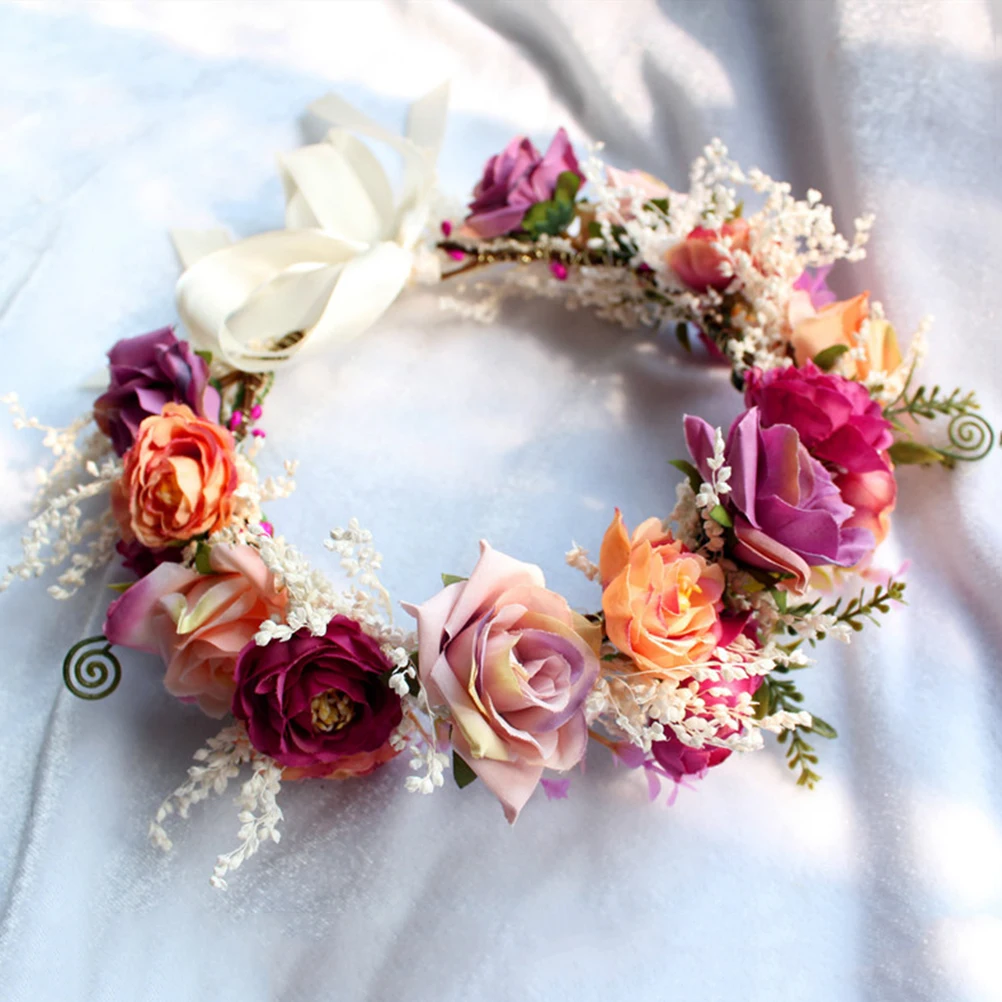 

Handmade Garland Headdress Bridal Flower Headband Lightweight Comfortable Simulation Decorations Holiday Gifts Photo Props
