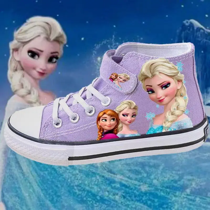 Disney New Girls Kids Canvas Shoes Children Cartoon Canvas Shoes Frozen Student Flat Non-Slip Sneakers Girls Princess Shoes