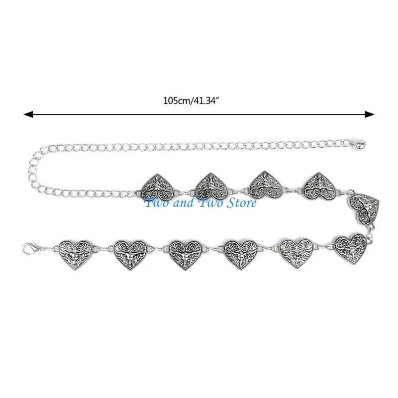 HX6F أنيقة حزام على شكل سلسلة معدنية القلب قلادة الخصر حزام على شكل سلسلة فستان الزخرفية سلسلة حفلة الخصر الديكورات مجوهرات
