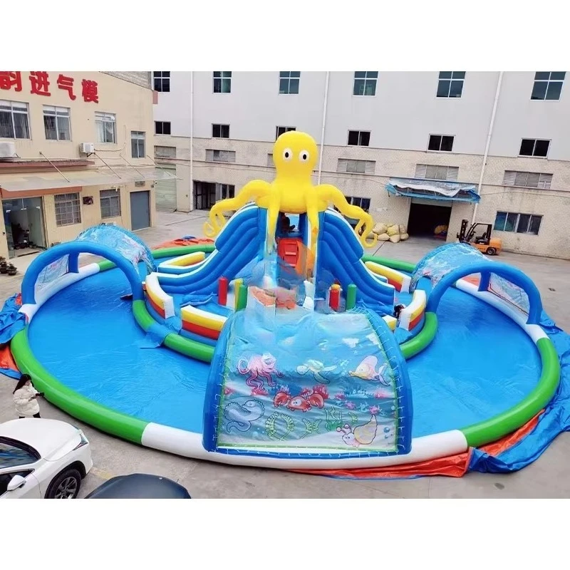 Commercial Inflatable Octopus Water Slide Combo Blow-Up Water Slide Drifting Pool Floating Movable Water Park for Kids N Adults