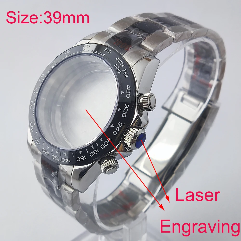 39mm vk63 case silvery Stainless Steel Sapphire Glass Japan Quartz Movement Quartz electronic Watch Case For VK63 Movement