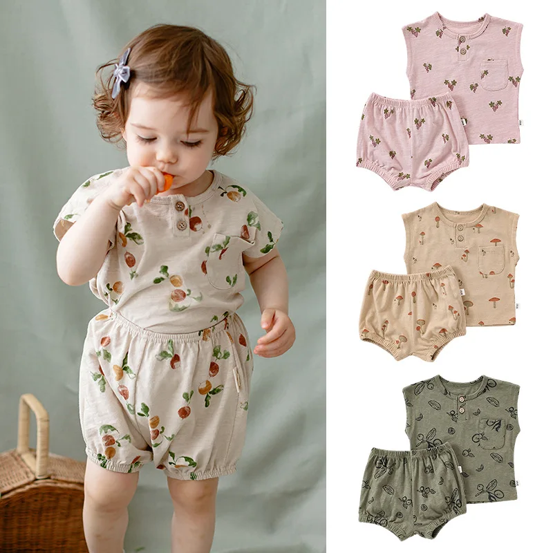 

Summer Baby Girl Clothes Top and PP Pants Baby Sets Outfit Short Sleeve Cotton Print Two Piece Set Baby Boys Girls Suit Clothes