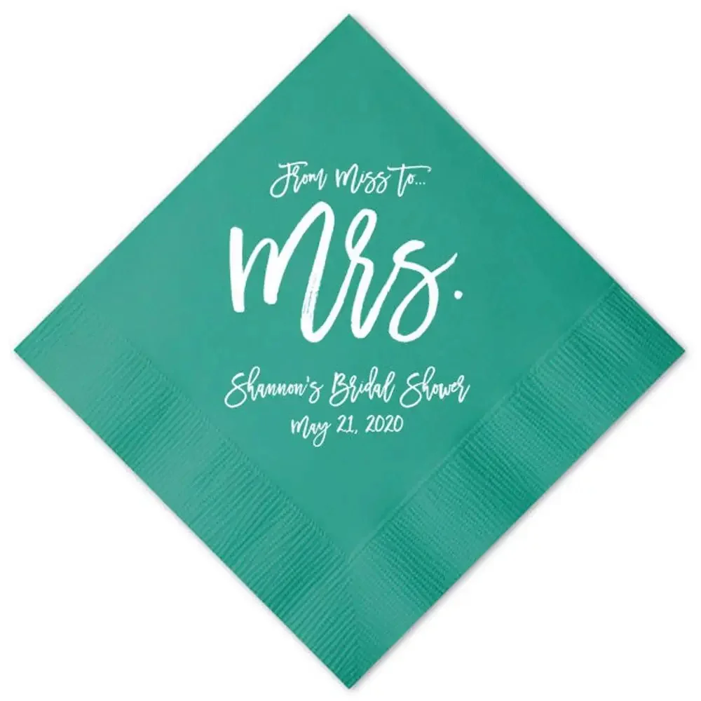 Personalized Monogram Napkins, Custom Printed, Bridal Shower, Wedding, From MISS to MRS, 50Pcs