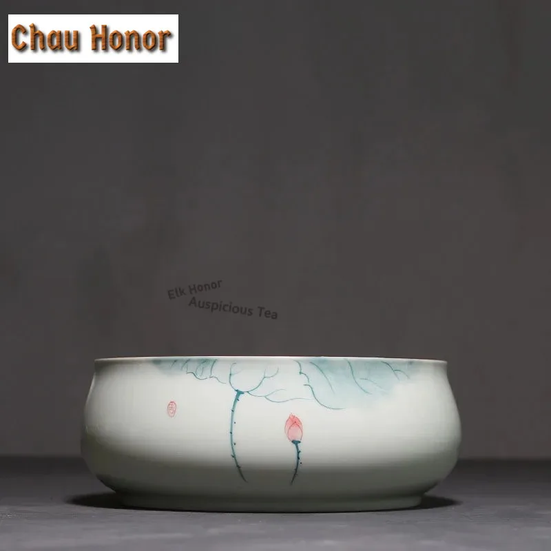 Ceramic Tea Washing Hand-painted Lotus Large Water Bowl Washing Tea Bowl Cup Washing Kung Fu Tea Set Tea Ceremony Accessories