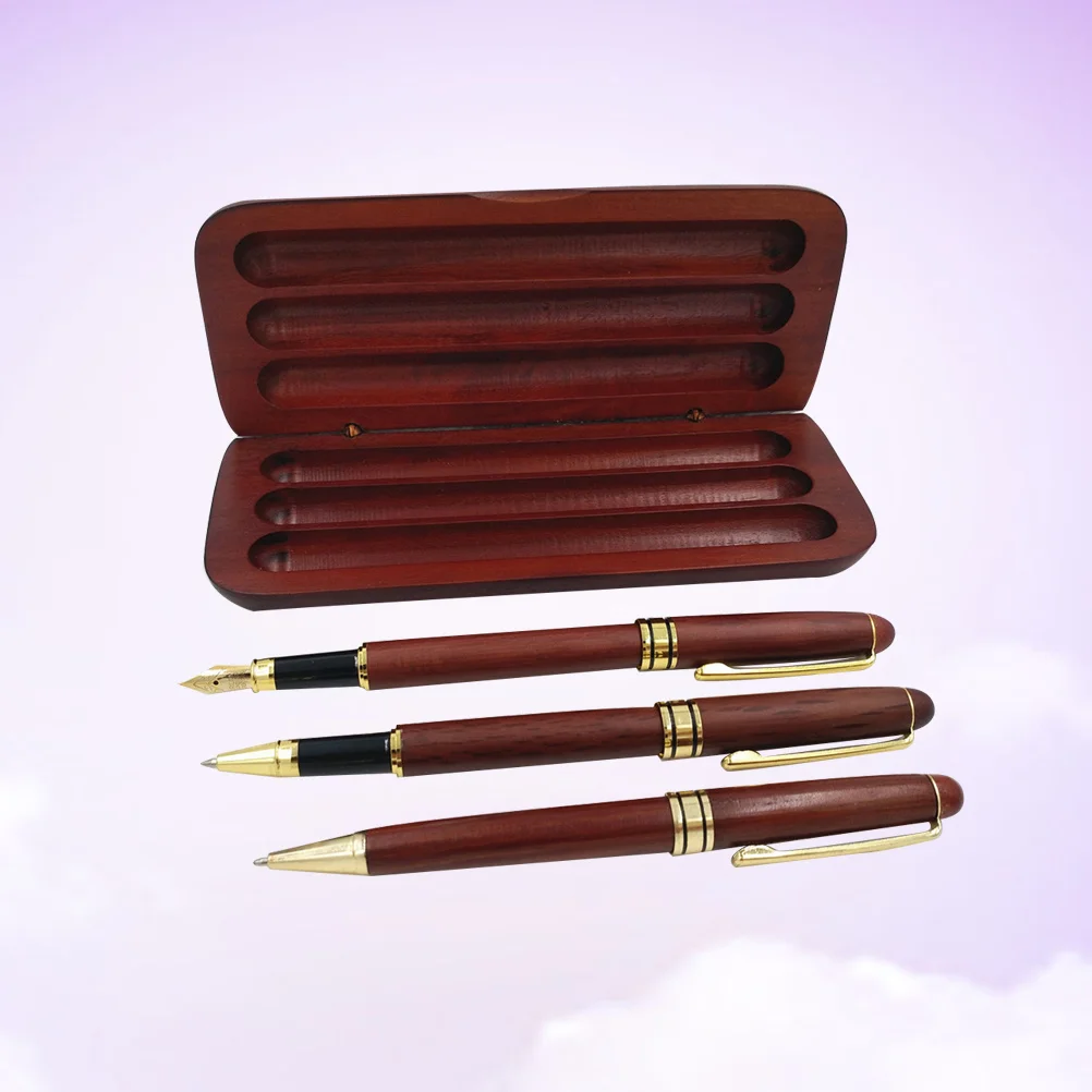 3 قطعة مجموعة أقلام خشب القيقب نافورة جل أقلام حبر جاف أنيقة توقيع الخط التخرج الذكرى الآباء هدية صندوق