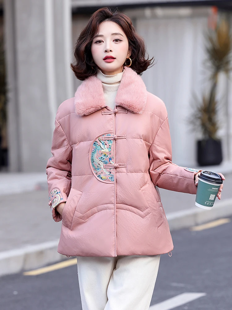 2025年冬 レディース シープスキンファー コート ダウンジャケット ウォーターラビットファー トリム ストレートカット 通勤用