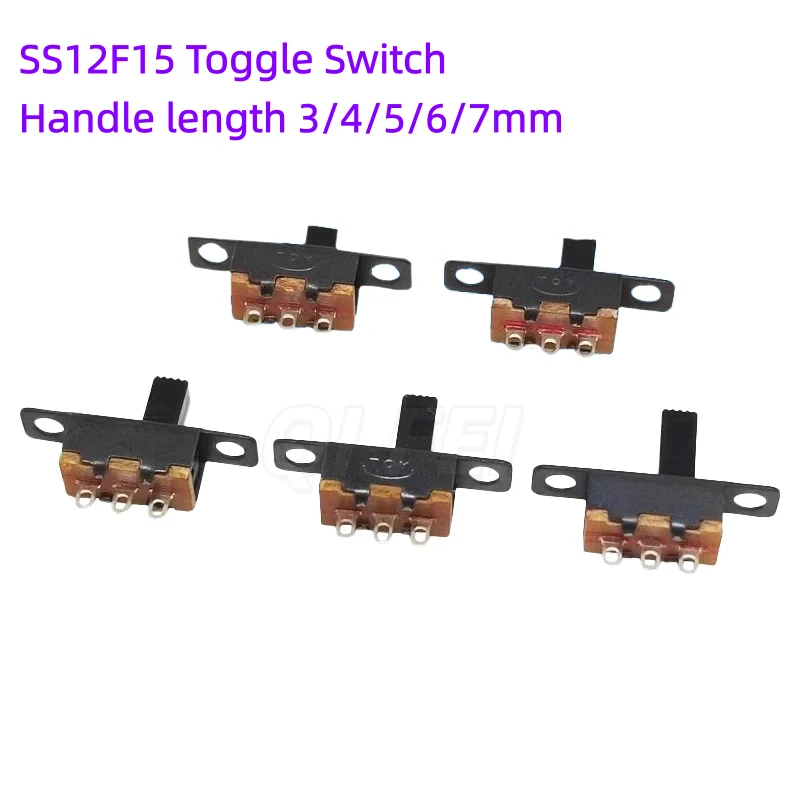 

20PCS SS12F15 Toggle Switch 3Pin 1P2T Slide Switch SS-12F15 Handle High 3/4/5/6/7MM SS12F15VG4 3 5 6 7mm