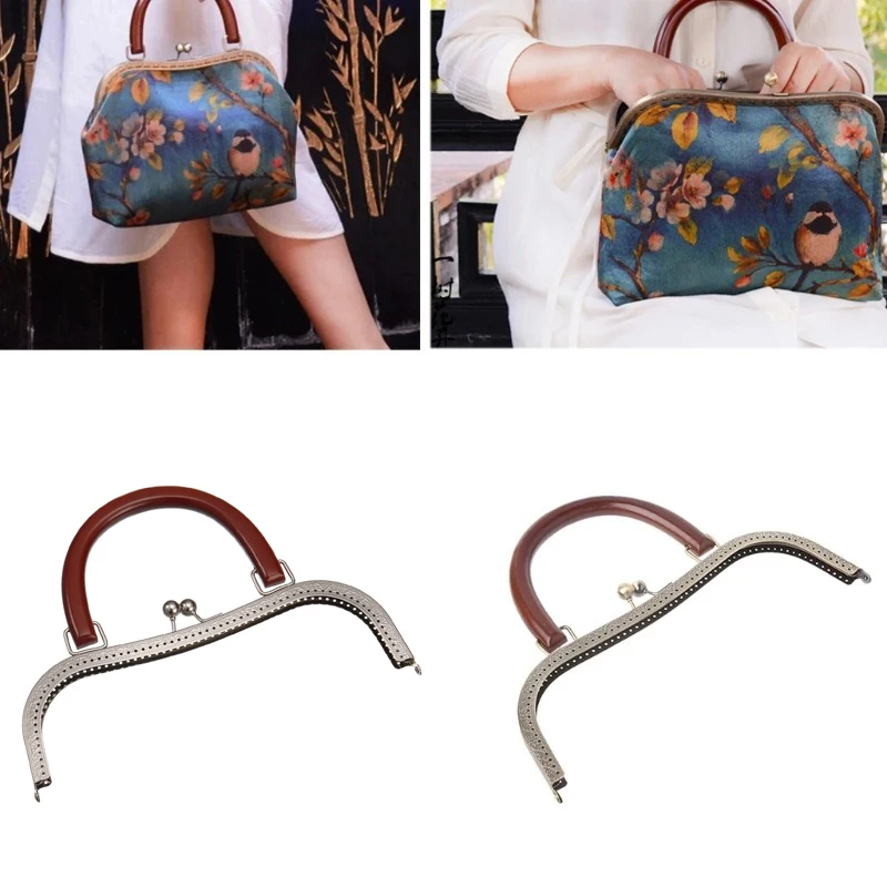 27cm Round Wood Metal Frame Kiss Clasp Handbag Handle  Embossed Clutch Frame DIY Bag Purse Accessories Wholesale