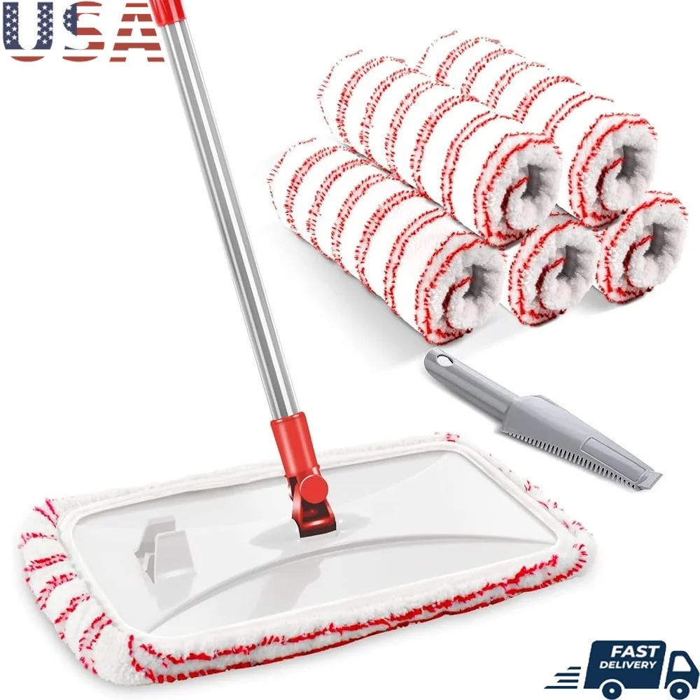 

Очень большая пылевая швабра из микрофибры, 5 многоразовых подушечек, инструмент для влажной и сухой чистки, регулируемая ручка 360° ° Полы из твердой древесины с вращающейся головкой