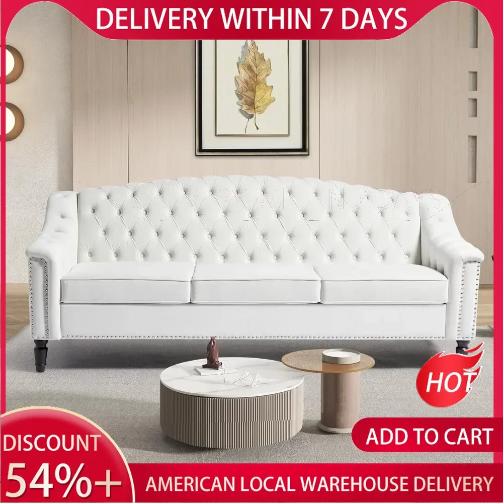 Velvet Sofa,Upholstered Sofa with High Back,Chesterfield Couch Sleeper Settee with Solid Wood Legs for Living Room OfficeSofabed