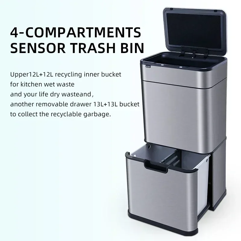 cross-borderHot salesAutomatic 50L Rectangle Sensor Sanitary Smart Bin Garbage Street Sorting Kitchen Waste Outdoor Stainless St